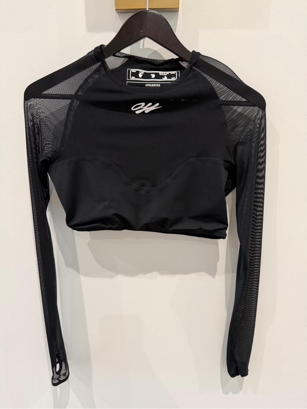 Off White Black Mesh Long-Sleeve Cropped Top